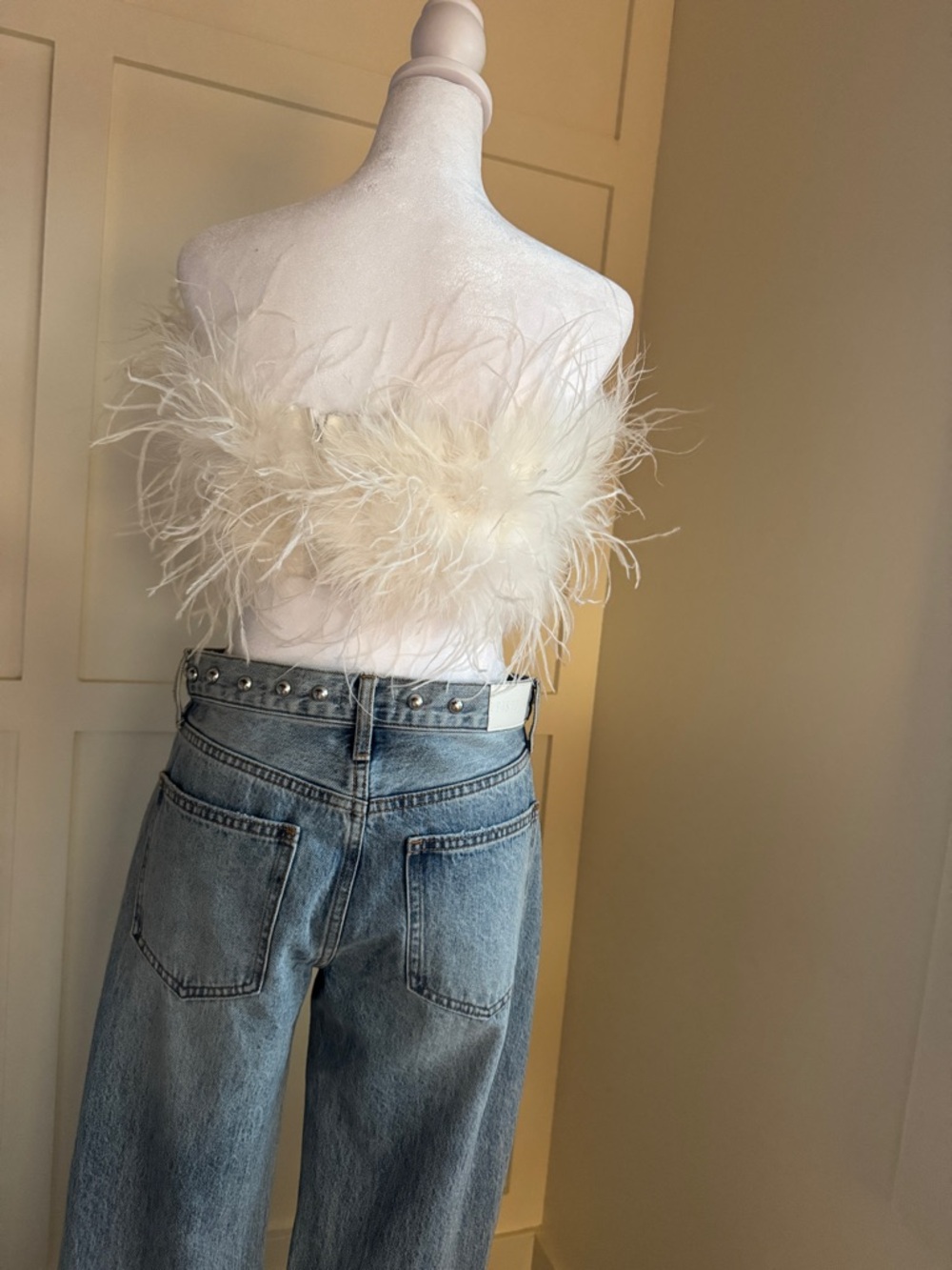 Lamarque Ivory Feather-Trim Strapless Bustier - Picture 9 of 11